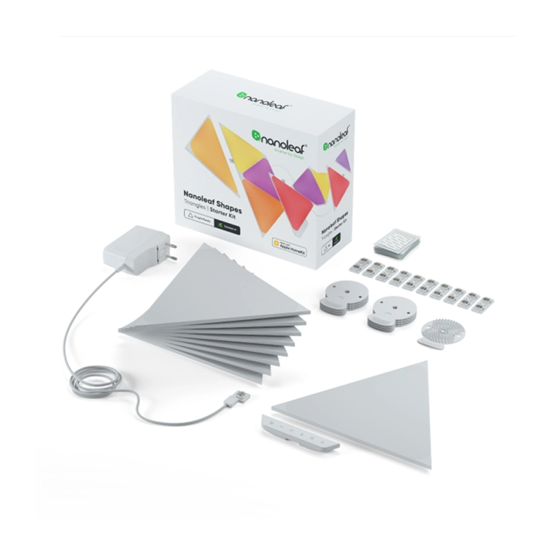 Set panouri luminoase modulare inteligente nanoleaf shapes triangles starter kit, led rgbw, wi-fi, 9 bucati