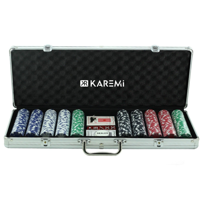 Set poker cu 500 jetoane, karemi, cu carcasa pentru depozitare