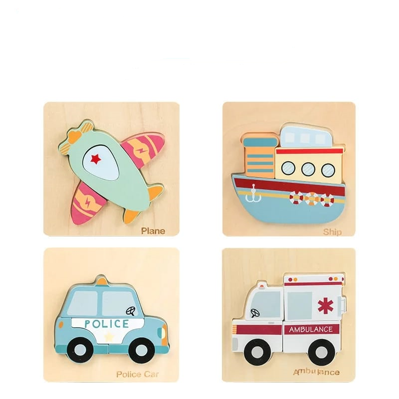 Set puzzle karemi pentru copii, 4 mijloace de transport