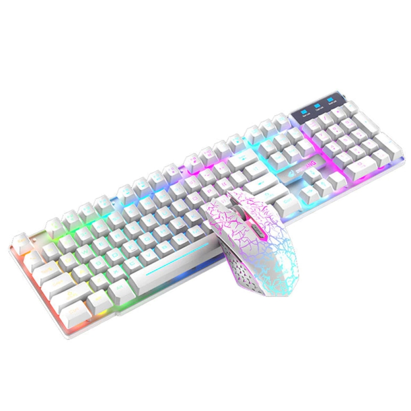 Tastatura gaming kuivn t6, wireless iluminare rainbow, reincarcabila, cablu usb + mouse si touchpad, alba