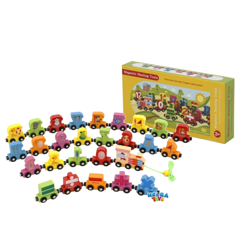 Trenulet din lemn magnetic cifre karemi , 1.60 m, joc educativ multicolor