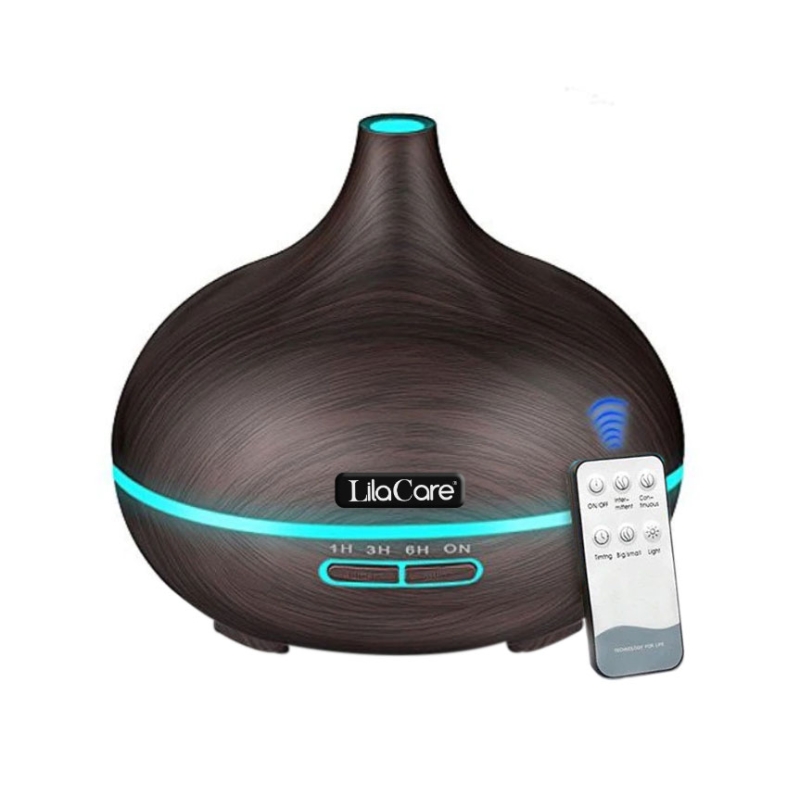 Umidificator difuzor aromaterapie, Lila Care, 500 ml, ultrasonic, cu telecomanda, Lemn stejar