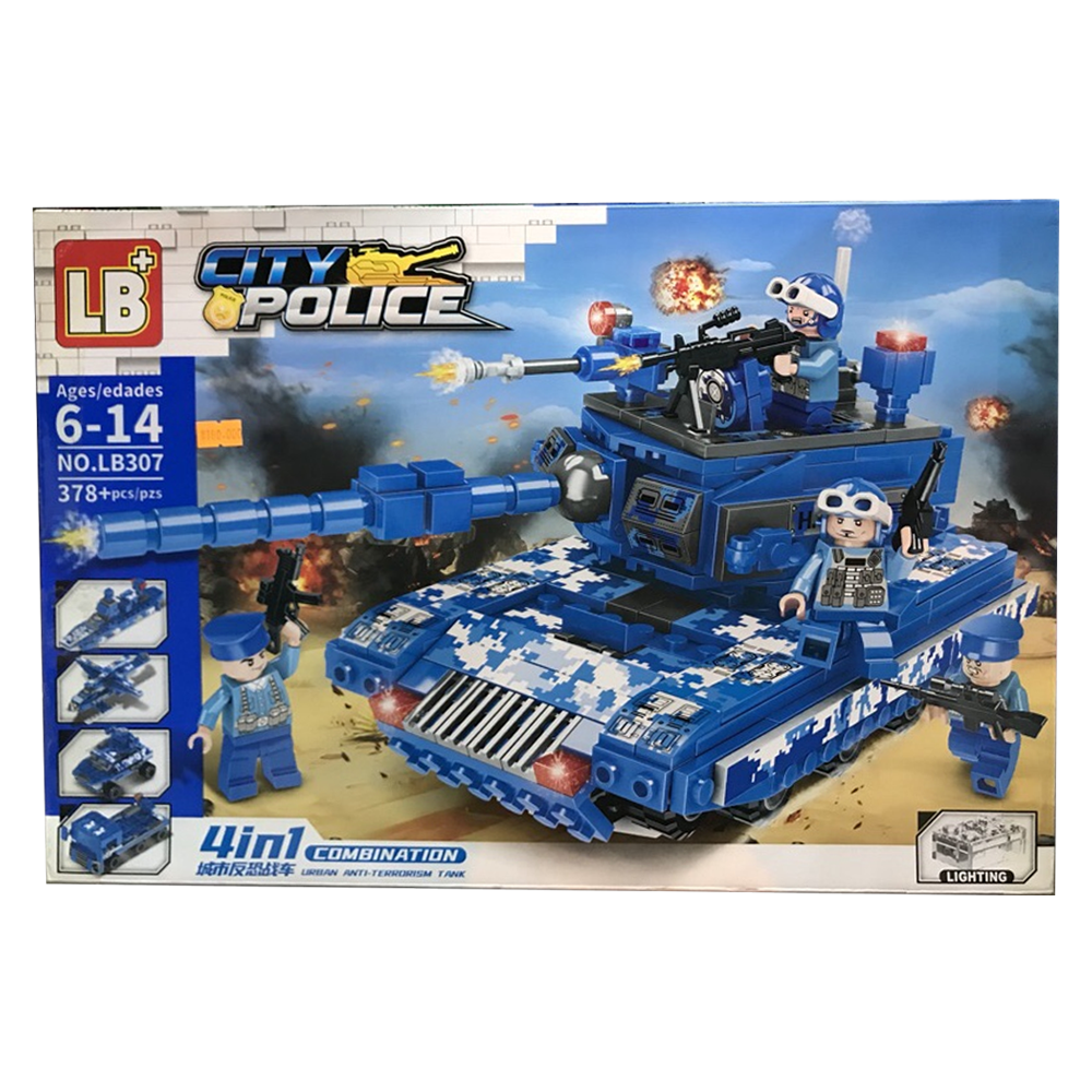 Joc de asamblare karemi, city police, tanc urban, 4 in 1, 378 piese