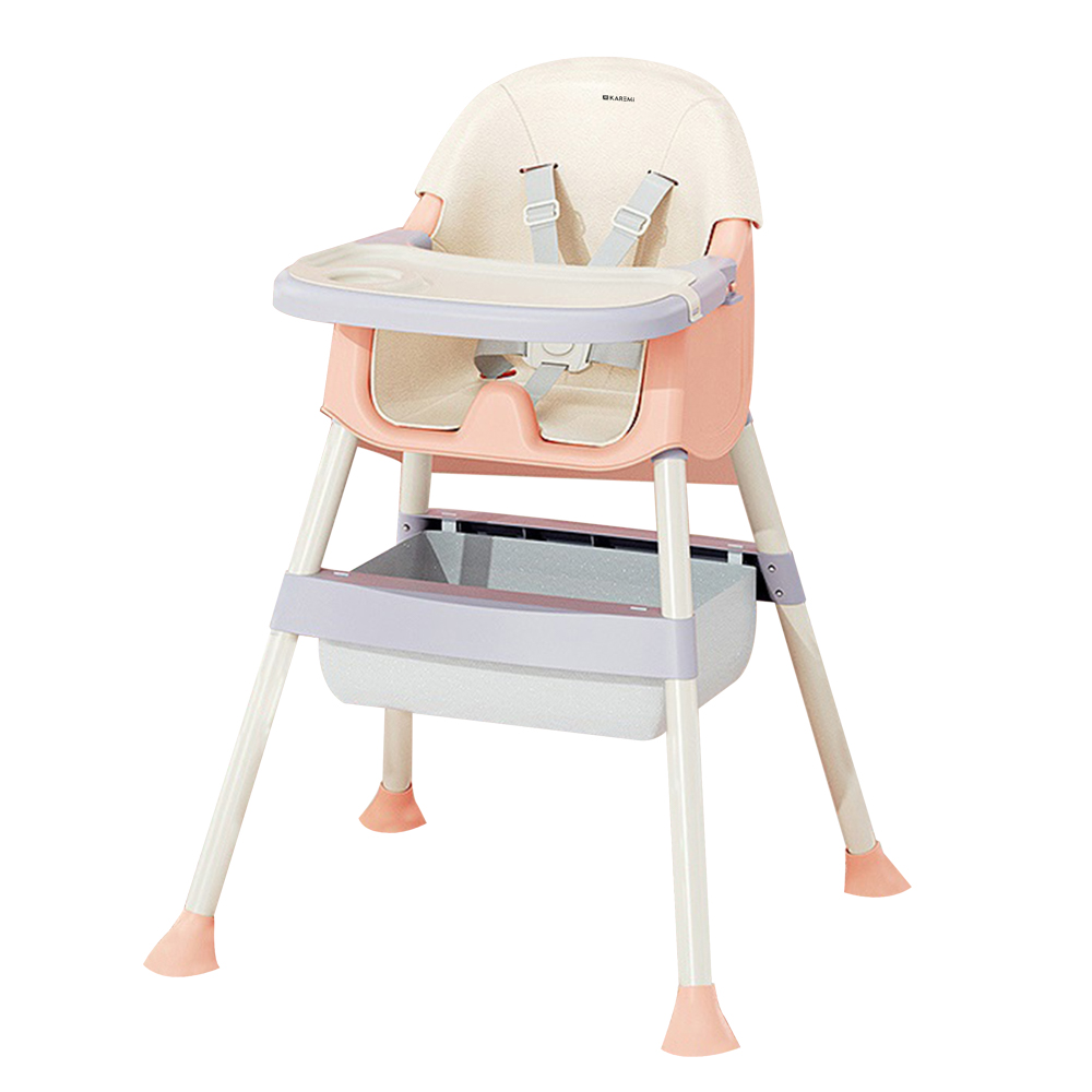 Scaun de masa Karemi, pentru bebe, multifunctional, cu tavita si compartiment depozitare, roz