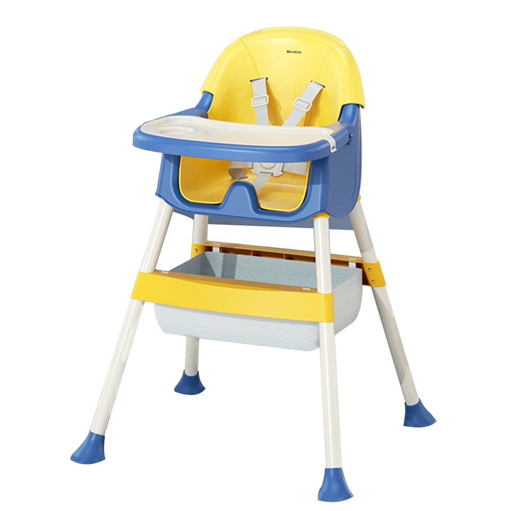 Scaun de masa karemi, pentru bebe, multifunctional, cu tavita si compartiment depozitare, galben