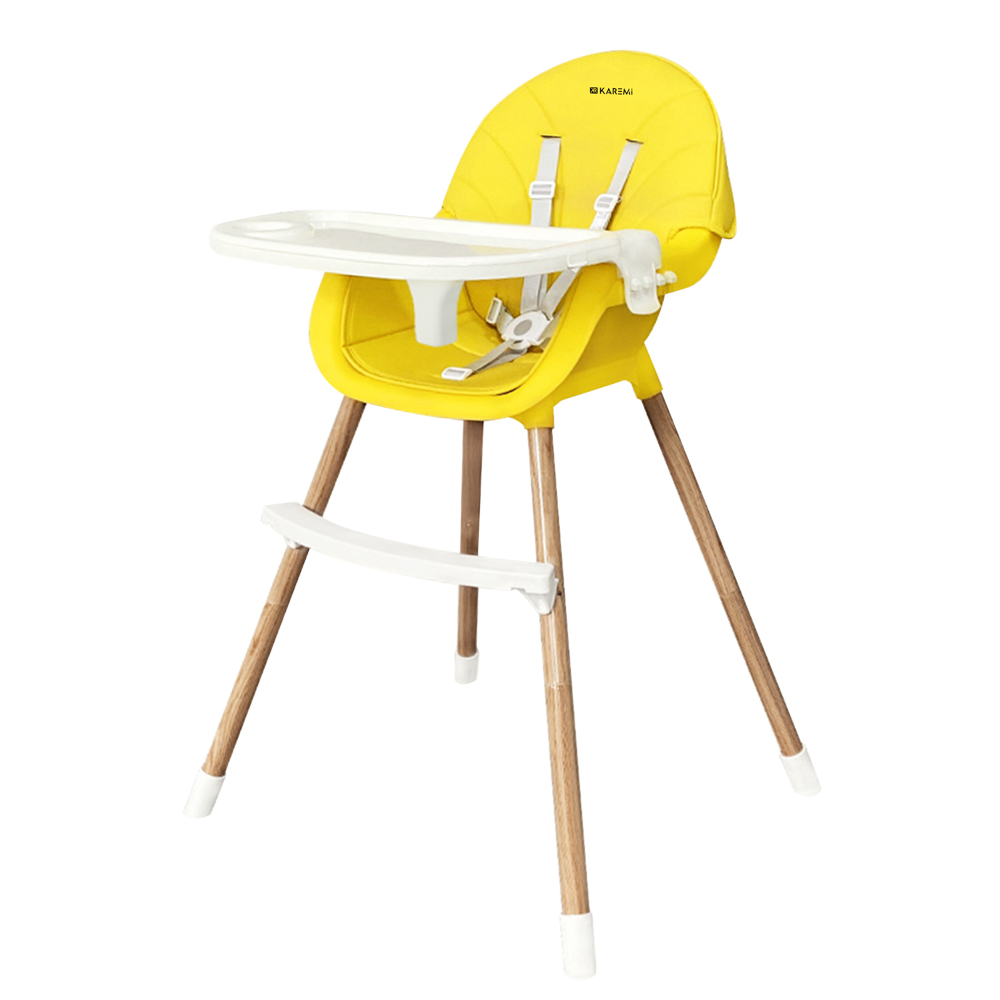 ​Scaun de masa Karemi, pentru bebe, multifunctional, cu tavita, galben