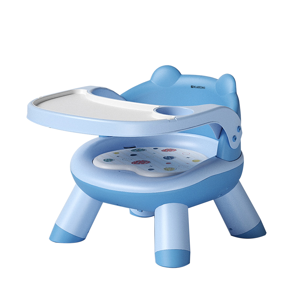 ​Scaun de masa Karemi, pentru bebe, multifunctional, cu tavita, din PVC​, albastru