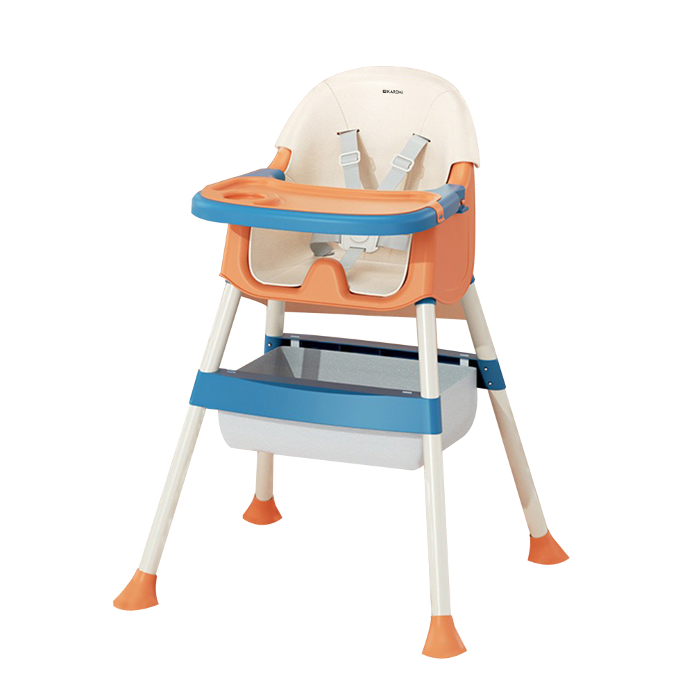 ​Scaun de masa Karemi, pentru bebe, multifunctional, cu tavita si compartiment depozitare, orange
