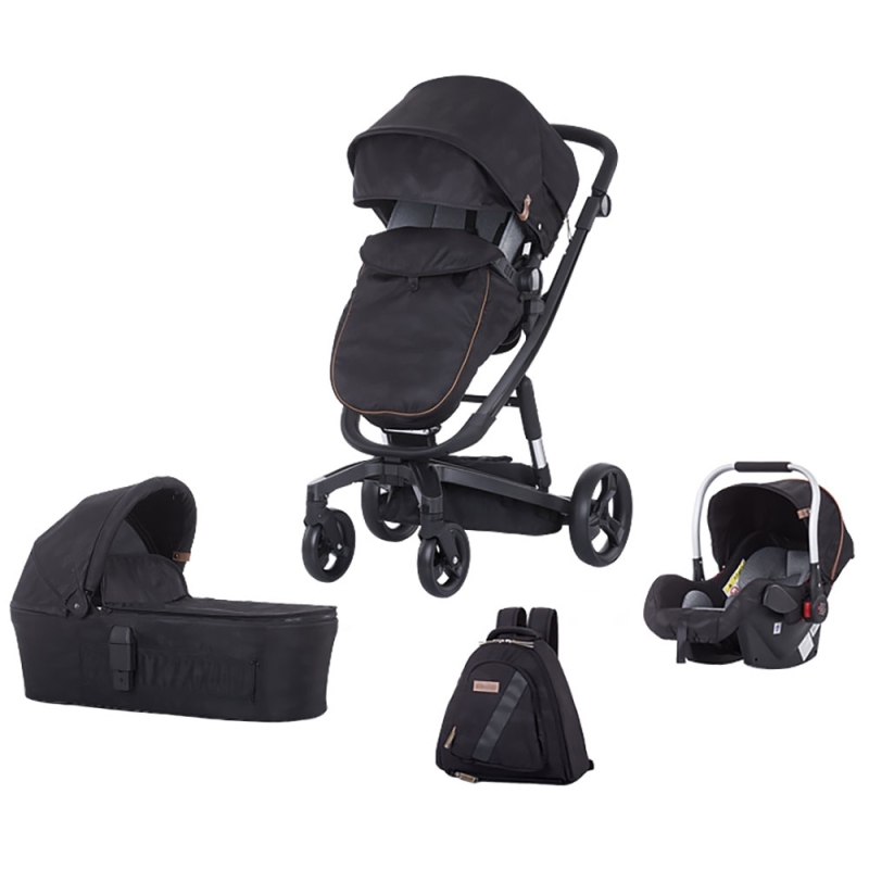 Carucior chipolino electra 3 in 1 negru cu cadru negru