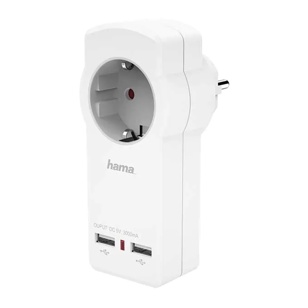 Incarcator retea hama, 2xusb, 1 priza, alb