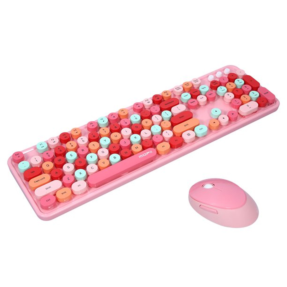 Set tastatura cu 104 taste si mouse mofii, wireless, 2.4g, usb, roz