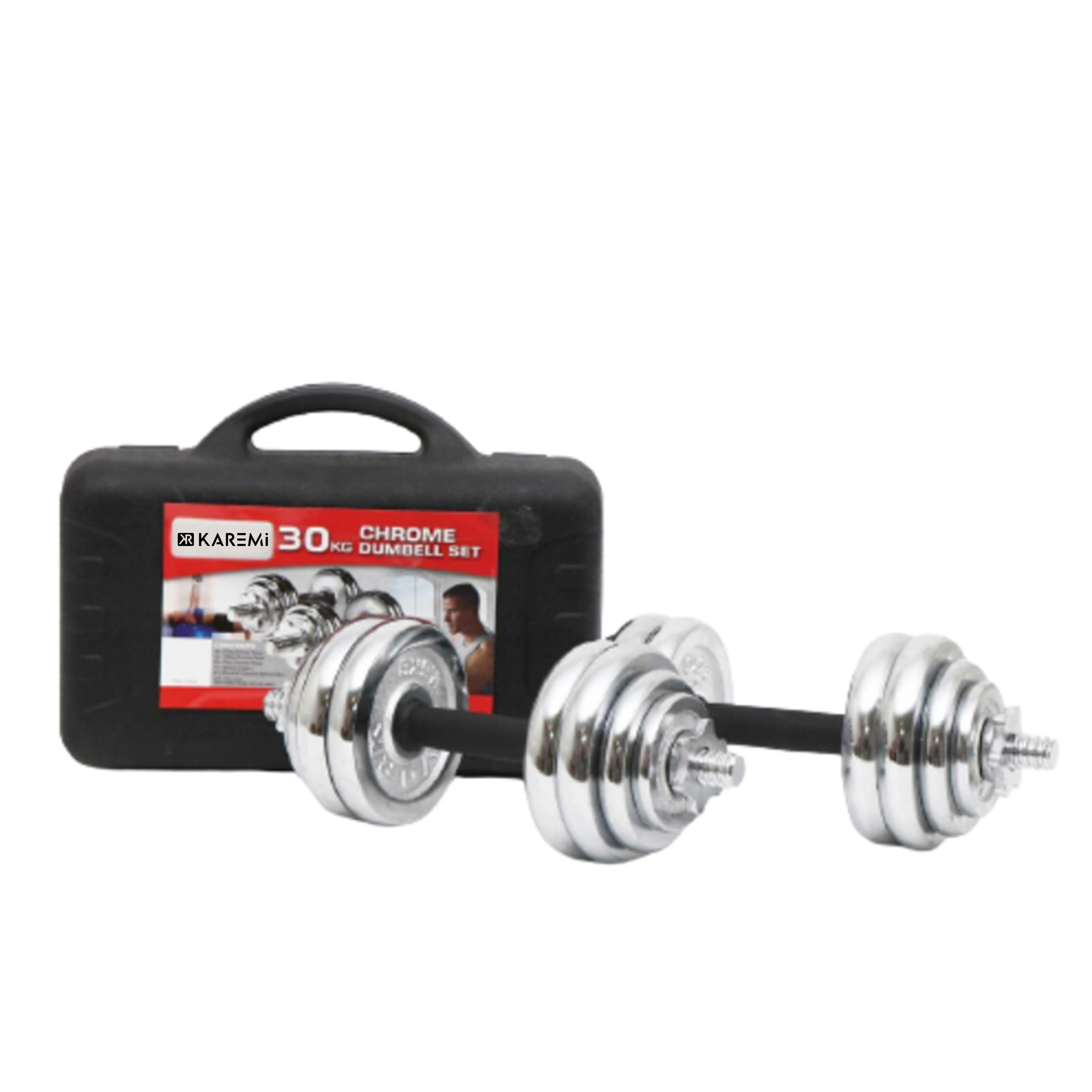 Set gantere si haltere karemi de 30 kg, cu discuri din metal, cromate