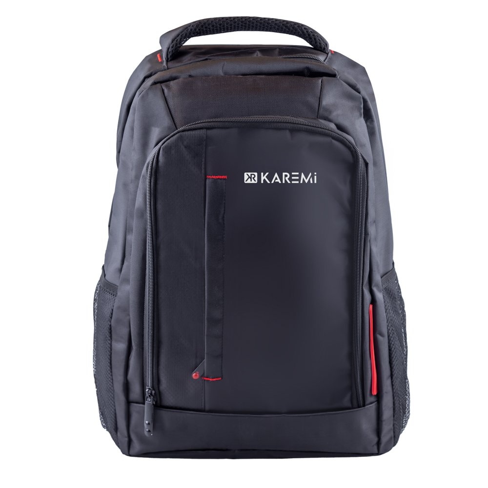 Rucsac laptop karemi, buzunar frontal, poliester, design casual, negru