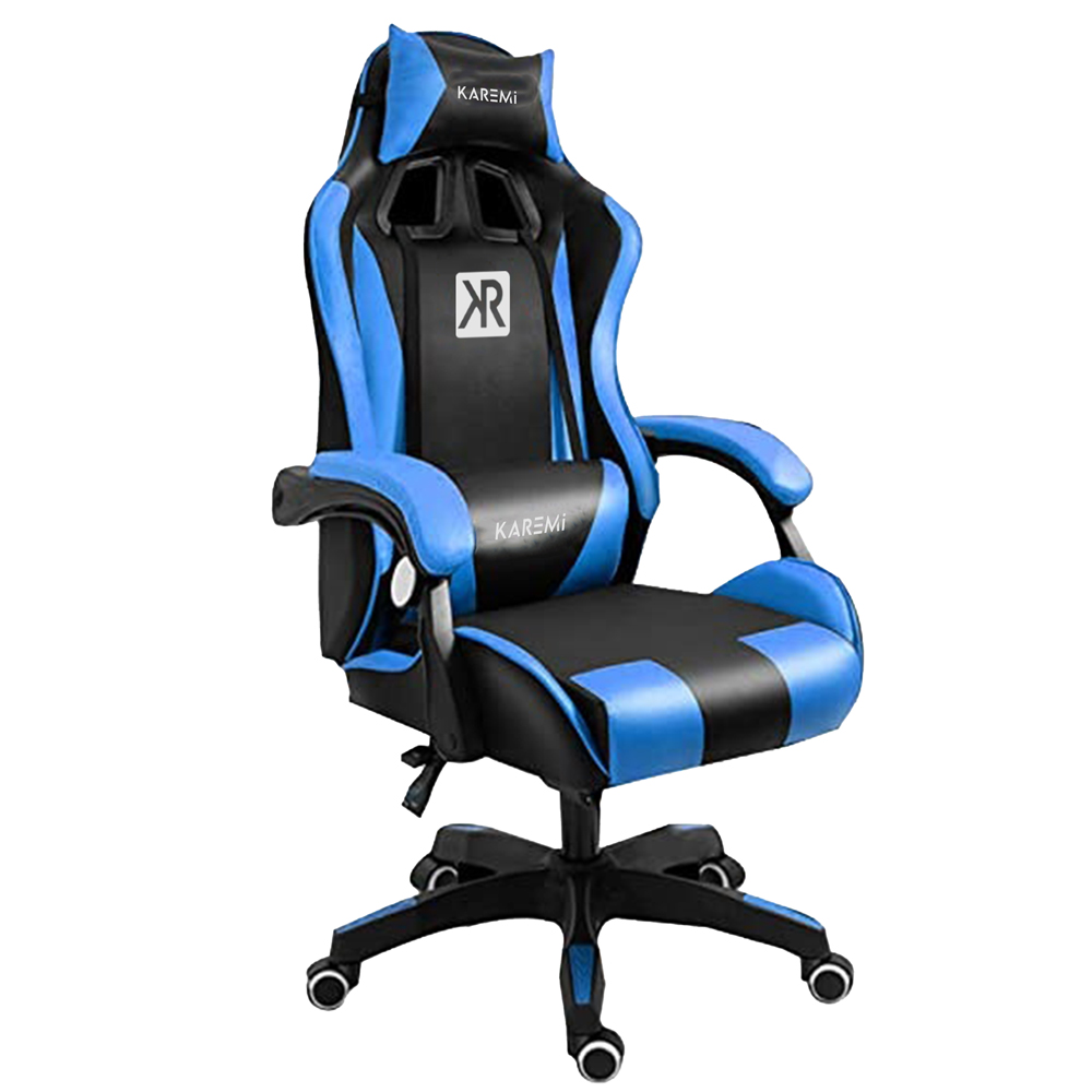 Scaun gaming karemi, piele ecologica, 2 perne incluse, albastru