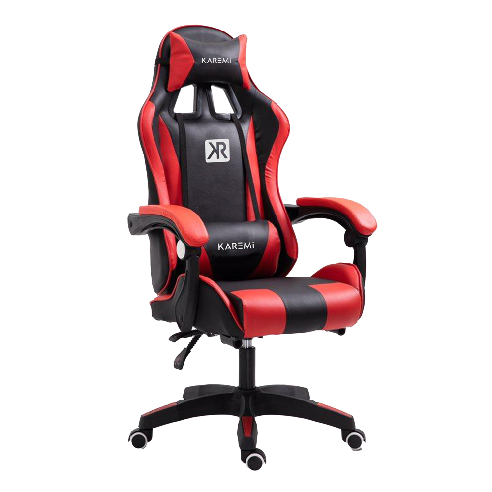 Scaun gaming Karemi, piele ecologica, 2 perne incluse, rosu