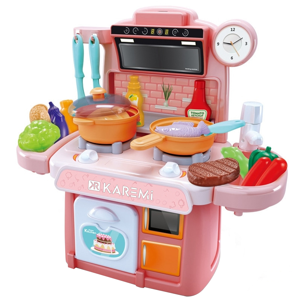 Bucatarie pentru copii karemi, cu accesorii incluse, 33x15x30cm, roz