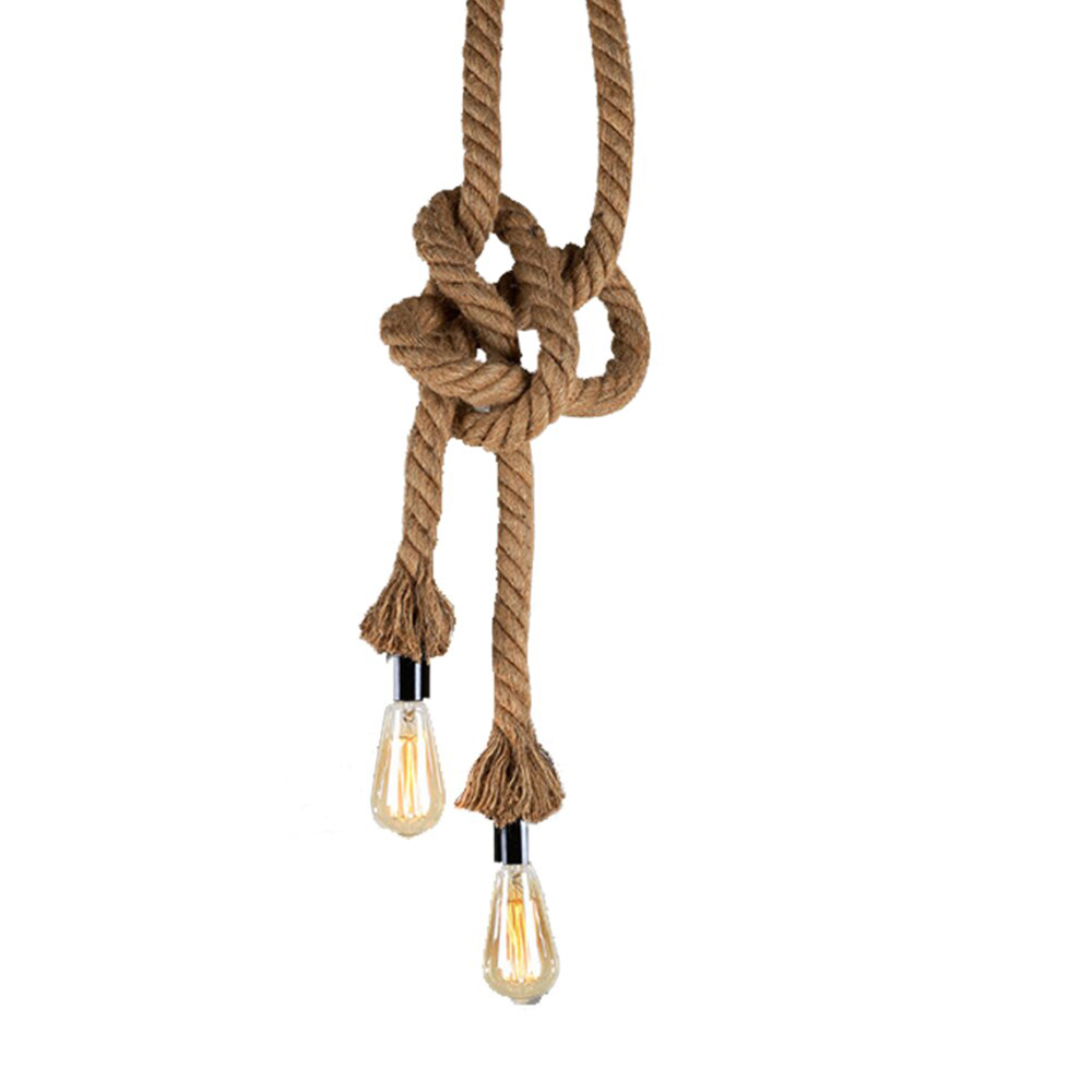 Lustra suspendata vintage din sfoara, doua socluri, e27, max 40 w