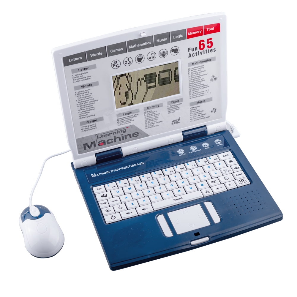 Laptop de jucarie karemi, educational si interactiv pentru copii, 65 functii, ecran lcd, mouse, albastru