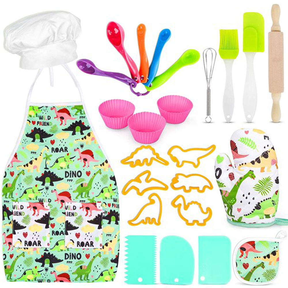 Set ustensile de bucatarie pentru copii karemi, 26 piese, accesorii de gatit creative pentru copii de la 3 ani, cu sort si boneta