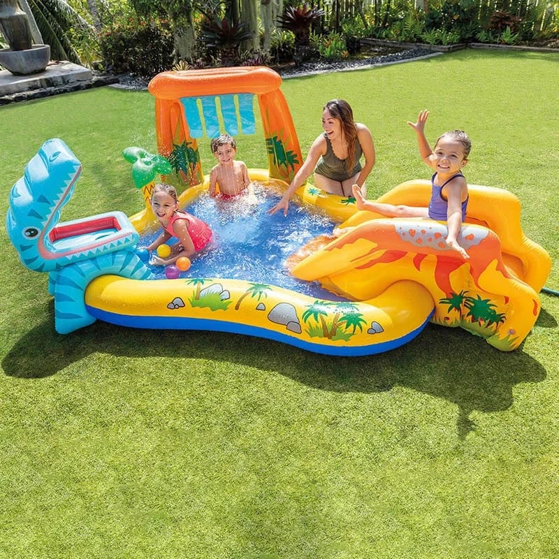 Piscina gonflabila, centru de joaca cu tobogan, model dinozaur, 305x183x66cm
