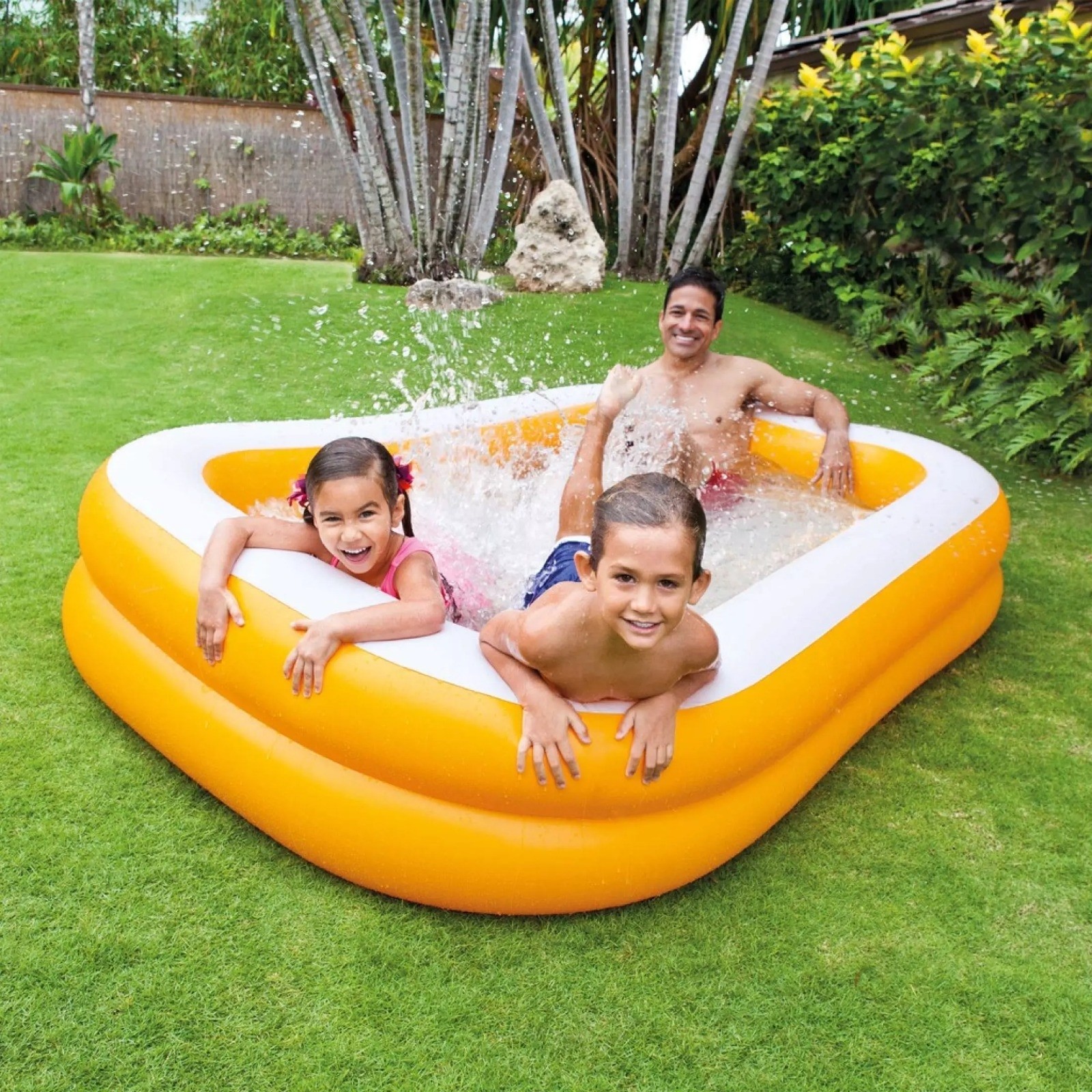 Piscina gonflabila, dreptunghiulara, portocaliu/alb, 229 x 152 x 48 cm