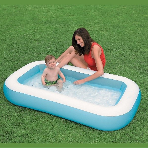 Piscina gonflabila, dreptunghiulara, cu podea dubla, albastru/alb, 166 x 100 x 25 cm
