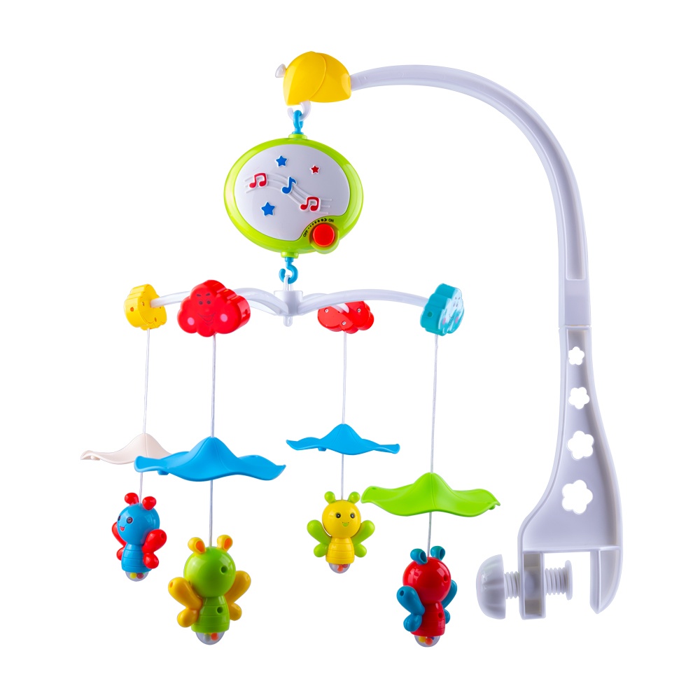 Carusel muzical pentru patut bebe, karemi, buton reglare volum, rotire automata, multicolor, 45 x 28 x 30.5 cm