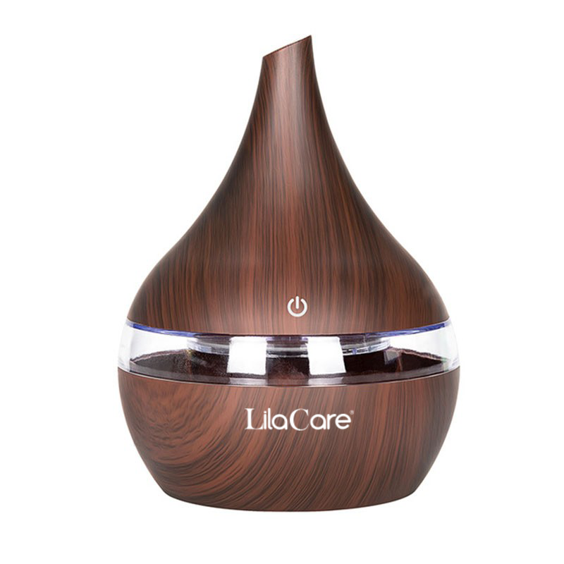 Umidificator si difuzor aromaterapie LilaCare, ultrasonic, 300 ml, schimbare culoare led, maro