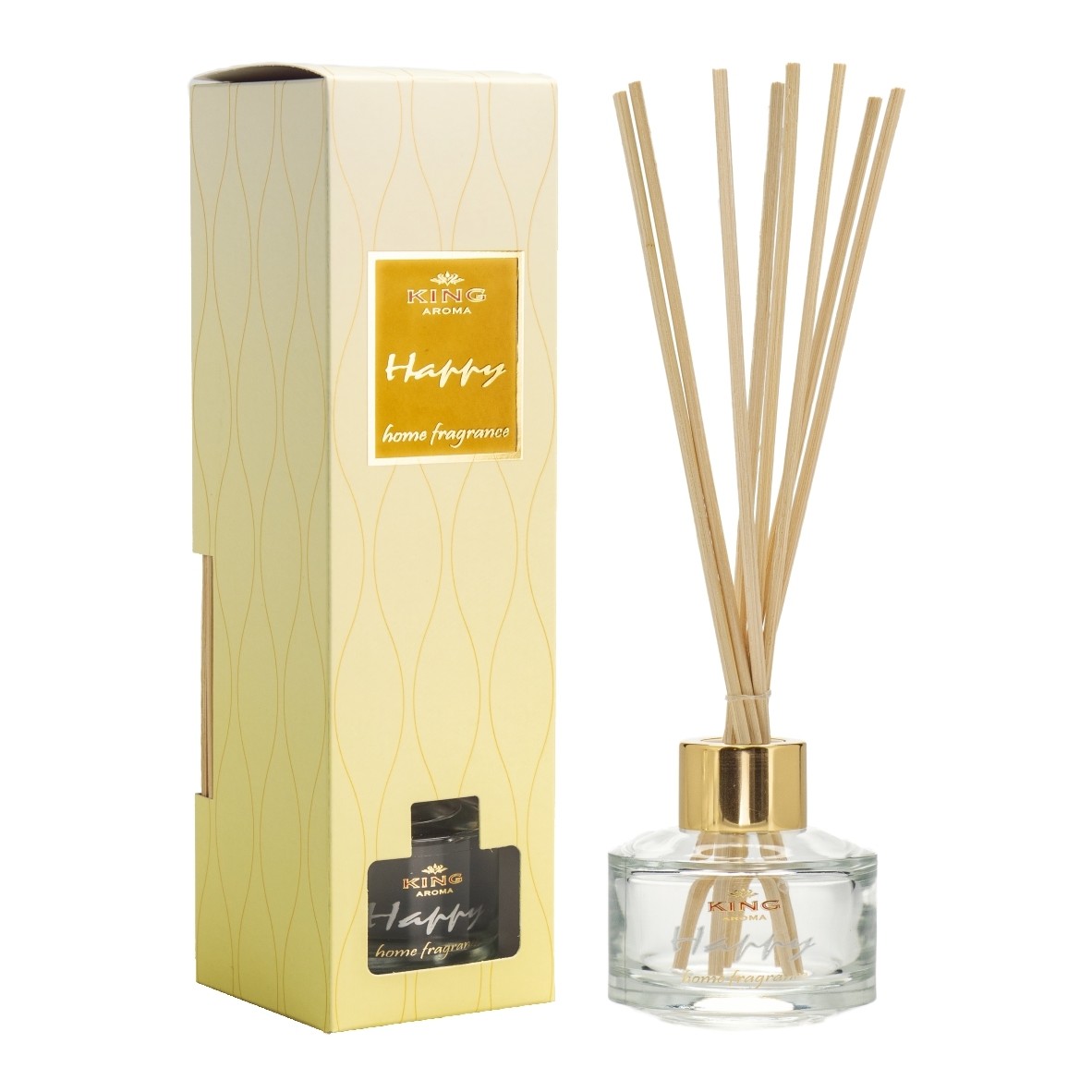 Odorizant cu betisoare de ratan, king aroma, happy, 50 ml