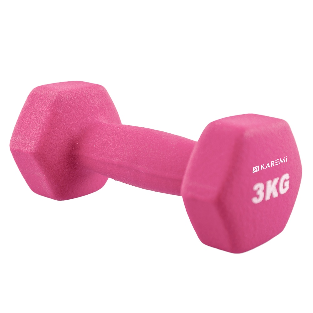 Gantera karemi de 3 kg pentru fitness, tip hexagon, roz