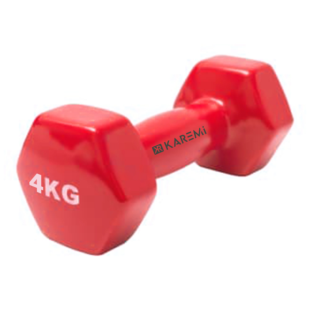 Gantera karemi de 4 kg pentru fitness, tip hexagon, rosu